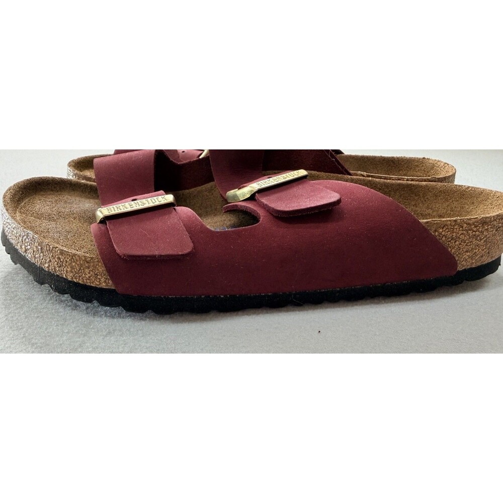 Birkenstock Arizona Sandals EU 42 Burgundy Nubuck Leather Slides - Picture 3 of 12
